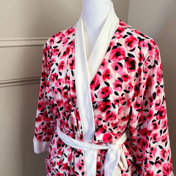 Kate Spade Dream Little Dream M Floral Pink Rose Print Terry Bathrobe Bridal - Picture 2 of 7